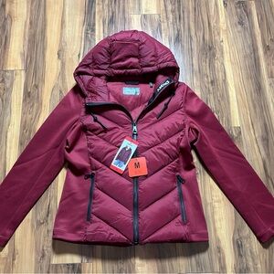 DKNY Maroon Hooded Puffer Jacket